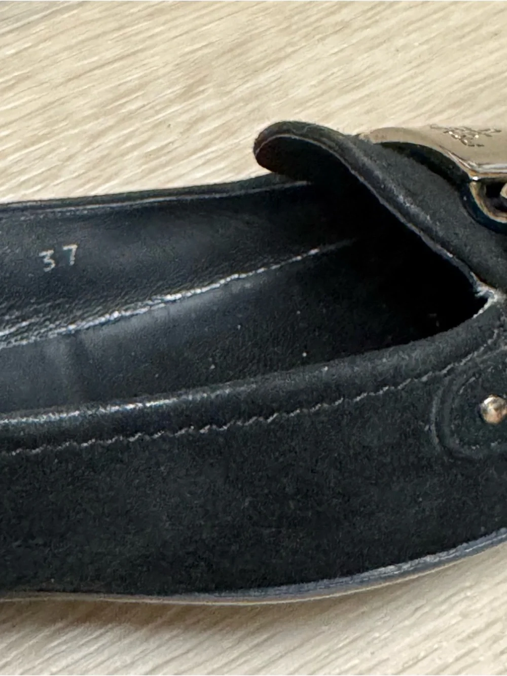 Prada Black Suede Leather Loafer Flats Size 37 US 7 Silver Hardware - Picture 16 of 16